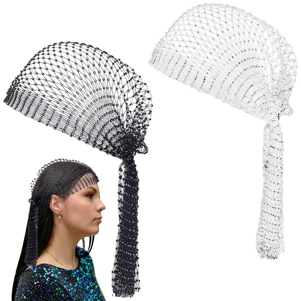 4401 2Pcs Rhinestone Head Scarf Glitter Durag Headpiece Stretchy Sparkly